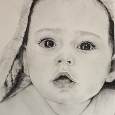 Kohlezeichnung Baby Portrait 21 x 29,7 cm Petra Wetzig Künstlerin