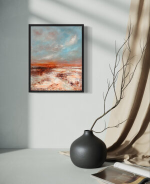 Sea Light Ölgemälde Strand mixed media türkis blau orange Künstlerin Petra Wetzig