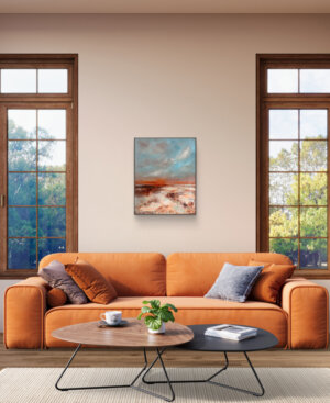 Sea Light Ölgemälde sonnenuntergang mixed media türkis blau orange Künstlerin Petra Wetzig