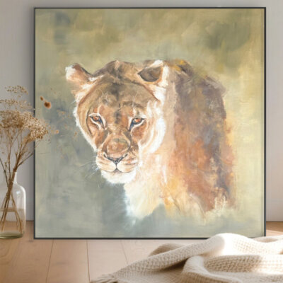 Ölgemälde_in_Natur_Sienna_Löwin_mit leuchtenen Augen_Künstlerin_Petra_Wetzig