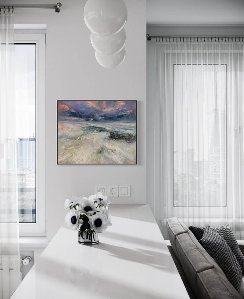 Befor the Strom Ölgemälde dramatisches Meerbild in einem cleanen Raum Künstlerin Petra Wetzig