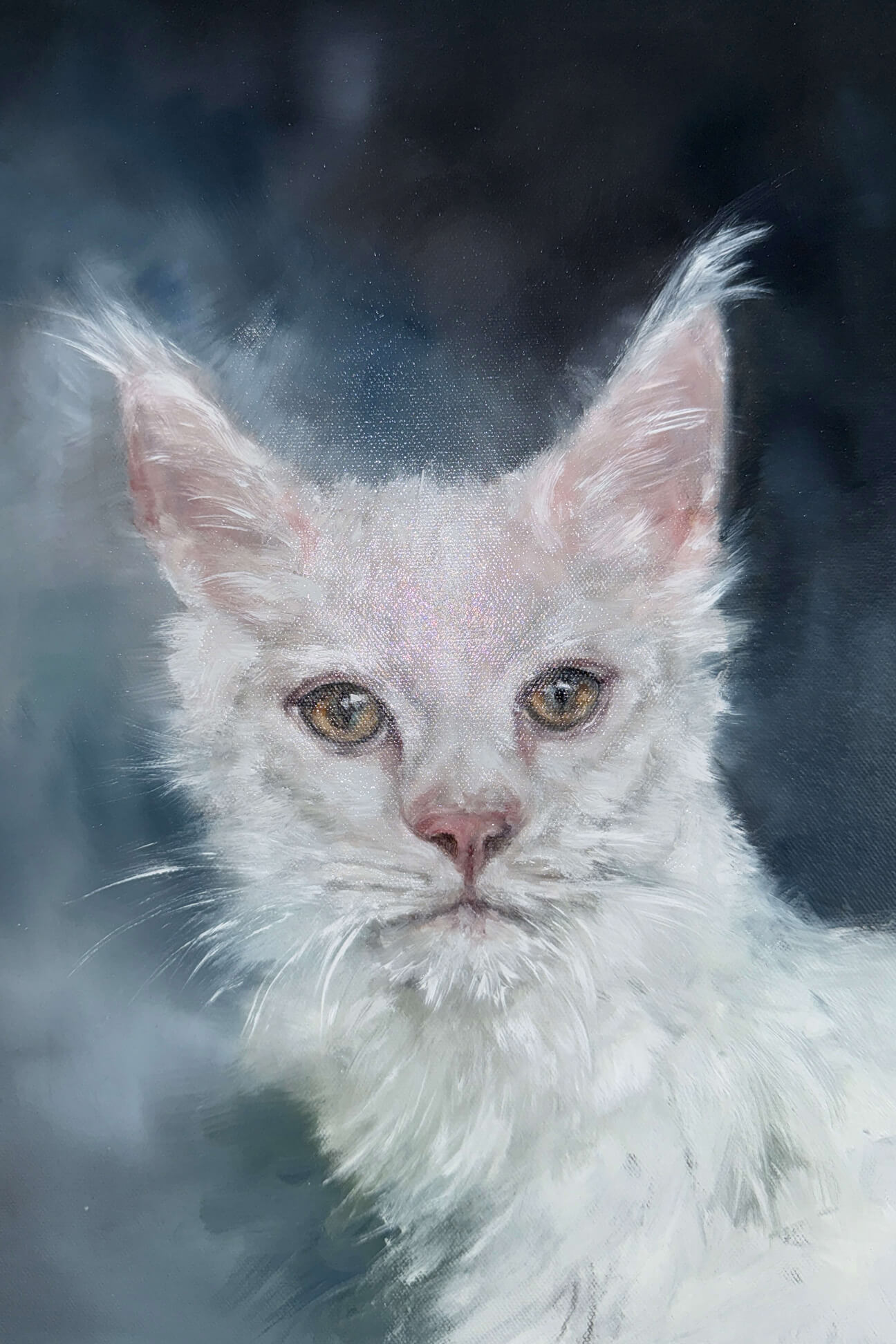 Handgemaltes Ölgemälde einer weißen Katze mit Tiefe und Ausdruck - Original von Petra Wetzig 2025