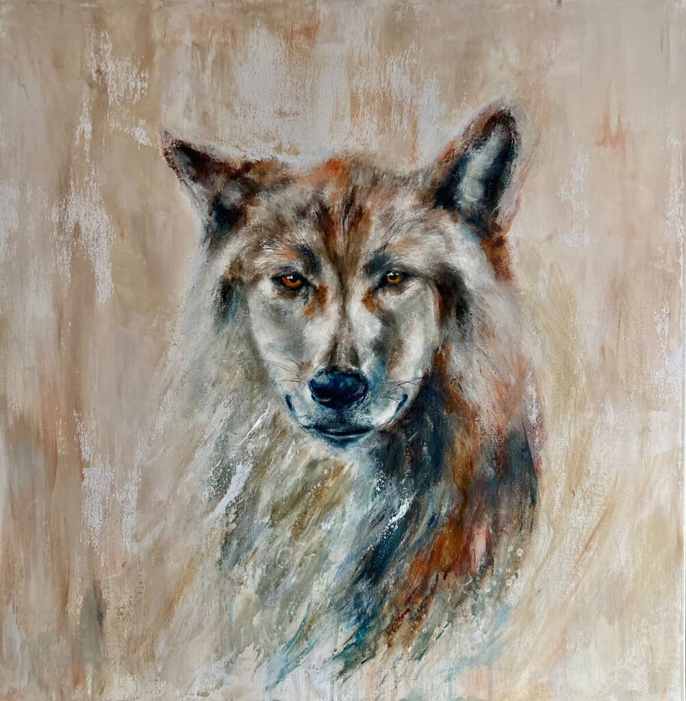 Wolf Acrylgemälde Krafttier Künstlerin Petra Wetzig